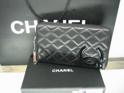 AAA Chanel Leather Bright Black CC Logo Long Zipper Wallet 26710 Bla Online